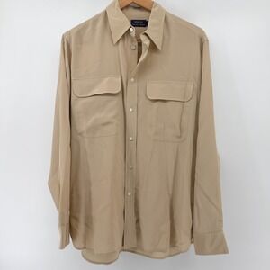 Polo Ralph Lauren Khaki 100% Silk Button Down Shirt Womens 14 Pocket NEW